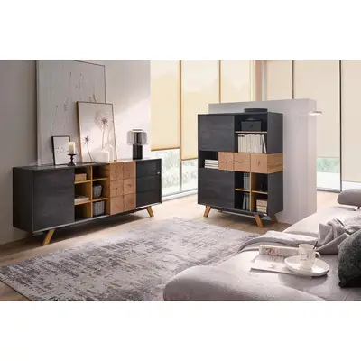 Preisvergleich für Carryhome SIDEBOARD Eiche, Dunkelgrau 180x75x40 cm, aus Holz