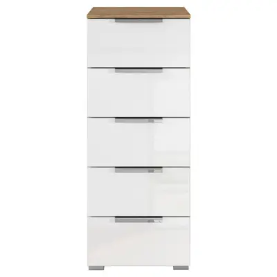 Preisvergleich für home24 KOMMODE Eiche Artisan, Weiß Hochglanz 40x100x42 cm, aus Kunststoff