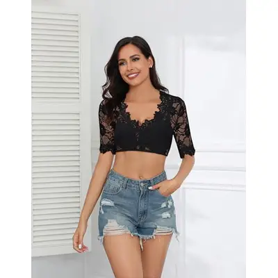 Dirndlbluse Kurzarm Weiß - Trachtenbluse Mit Spitze Für Oktoberfest