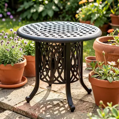 Preisvergleich für GARTEN-BISTROTISCH 55 cm Bronze Aluminium Outdoor Beistelltisch mit integriertem Eiseimer für Terrasse & Balkon, BxHxT 55x49x55 cm, aus Metall