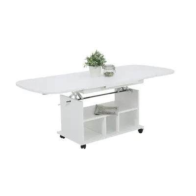 Preisvergleich für Couchtisch Babsi III weiß Holzwerkstoff auf Rollen, BxHxT 67x53x107 cm
