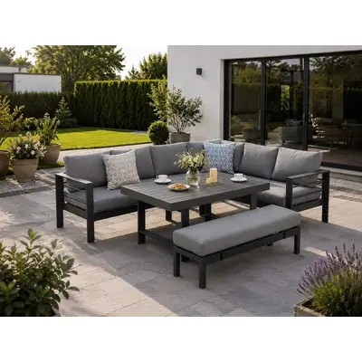 Preisvergleich für MeXo Gartenlounge-Set XXL Lounge Gartenmöbelset aus Aluminium, wetterfest, (Ecksofa mit rechter Ecke für 6-8 Personen, 5-tlg.,