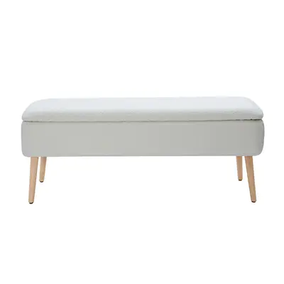 Preisvergleich für Banktruhe in weißem Wollbouclé-Effekt und hellem massivem Holz L120 cm LARS, in der Farbe Weiss, aus Stoff