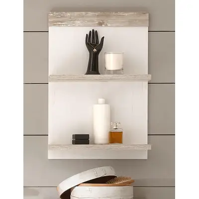 Preisvergleich für Badezimmer Hängeregal Rovola in Pinie weiß Landhaus 40 x 62 cm, BxHxT 40x62x12 cm, aus Holz