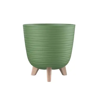 Engelland Blumentopf Pflanztopf mit Füßen (Vorteils-Set, 1 St., robuster PP-Kunststoff), Wellenoptik, rund, UV-resistent, Drainagesystem, direkte