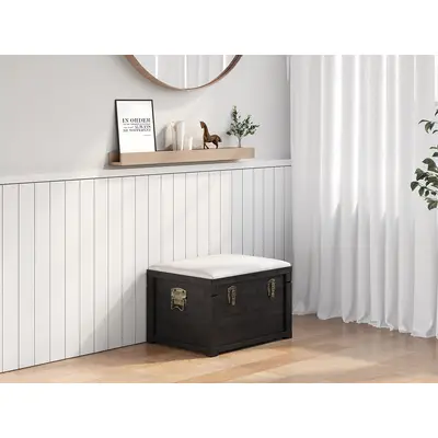 Preisvergleich für Banktruhe mit Leinenkissen – L80 x T40 x H53 cm – Schwarz & Beige – TURZA, BxHxT 40x53x40 cm, aus Leinen